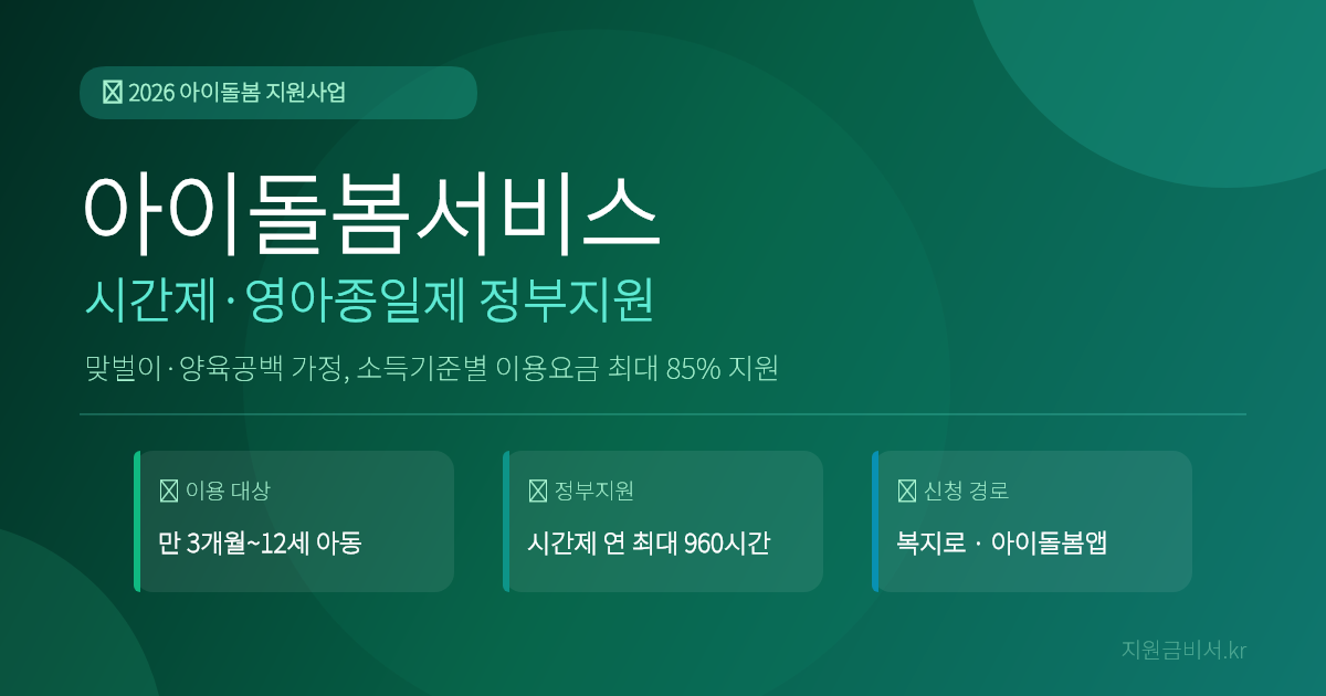 아이돌봄서비스 2026 — 맞벌이·양육공백 가정 시간제·영아종일제 정부지원, 소득기준·본인부담·신청방법까지