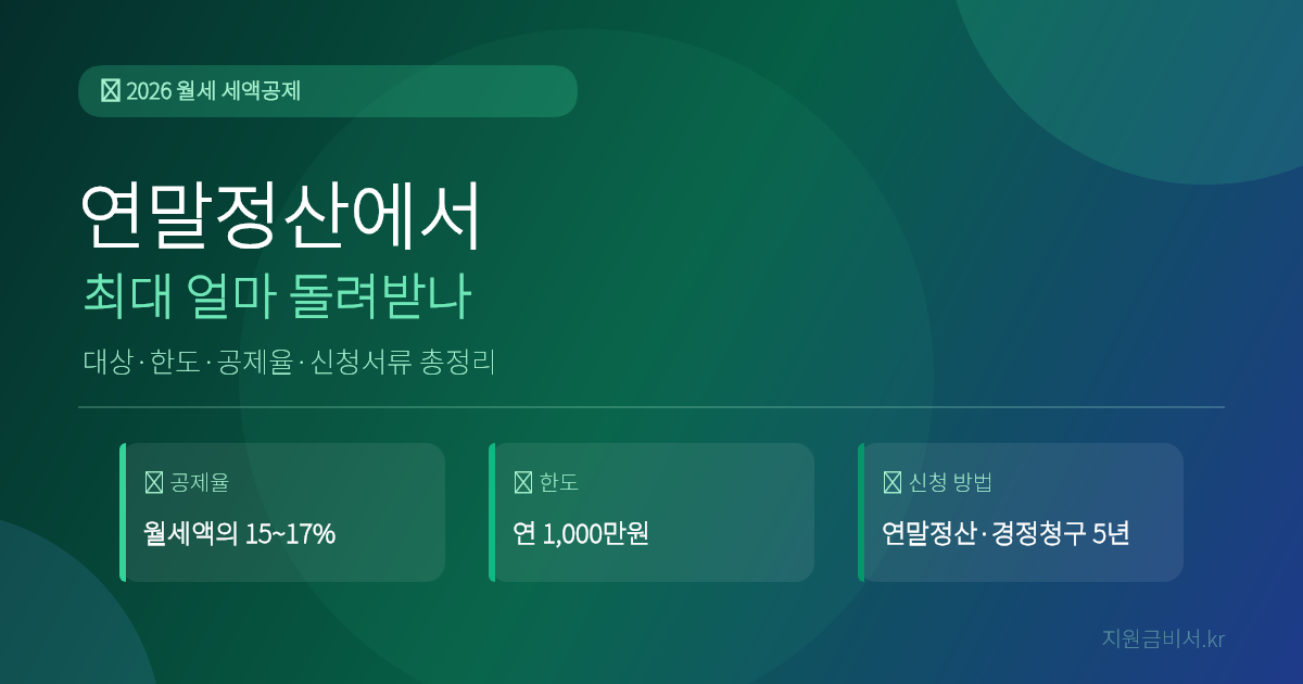 월세 세액공제 2026 — 무주택 근로자 연말정산 최대 얼마 돌려받나 (대상·한도·신청서류)