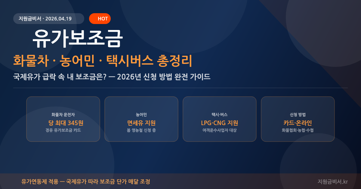 2026년 유가보조금 완전 가이드 — 화물차·농어민·택시버스 기름값 지원 신청 방법 총정리