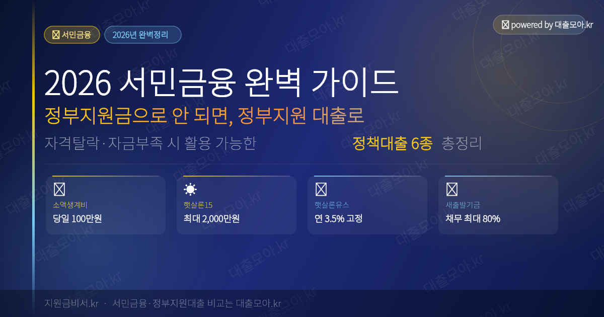 2026 서민금융 완벽 가이드 — 정부지원금으로 안 되면 정부지원 대출로 (햇살론·새출발기금·소액생계비 총정리)